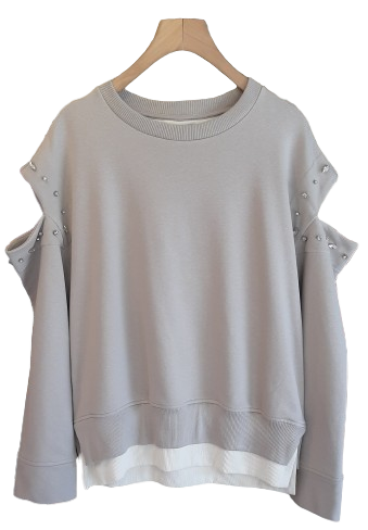 JJ - Felpa girocollo cut out sulla manica - gesso/burro P070