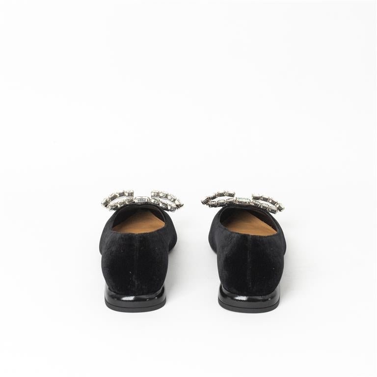 CH - Ballerina a punta in velluto con fiocco strass - nero