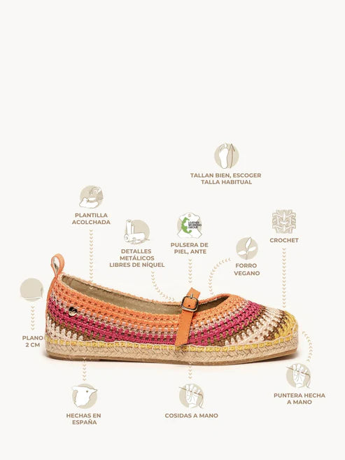 AH - Espadrillas punta quadrata crochet - arancio/giallo/marrone/ecru/fuxia