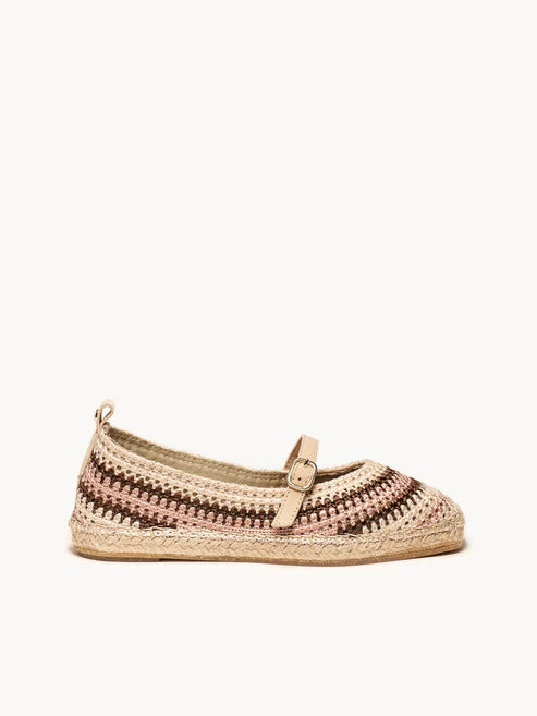 AH - Espadrillas punta quadrata crochet - cioccolato/ecru/rosa
