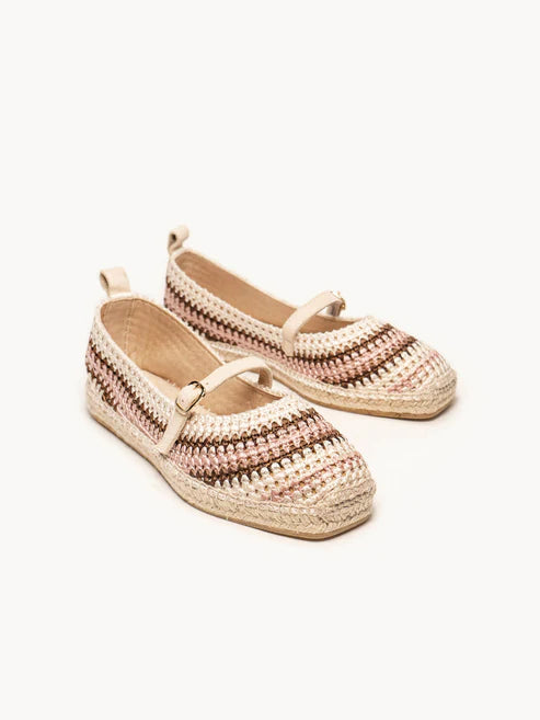 AH - Espadrillas punta quadrata crochet - cioccolato/ecru/rosa