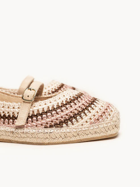AH - Espadrillas punta quadrata crochet - cioccolato/ecru/rosa