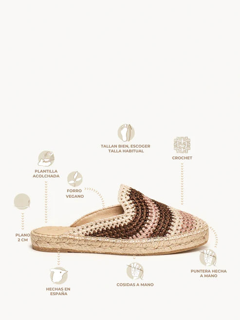 AH - Espadrillas piatta crochet - marrone/ecru/rosa