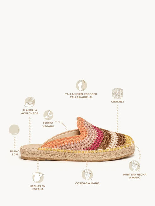 AH - Espadrillas piatta in crochet - arancio/rosa/fuxia/giallo/marrone