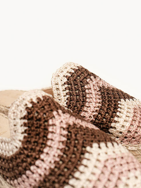 AH - Espadrillas piatta crochet - marrone/ecru/rosa