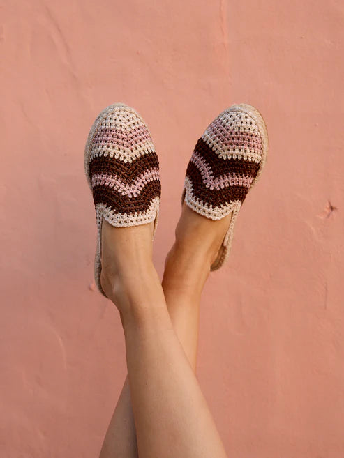 AH - Espadrillas piatta crochet - marrone/ecru/rosa
