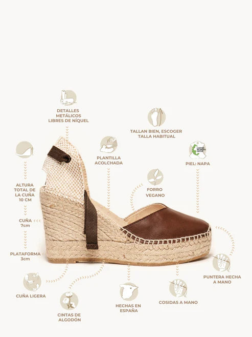 AH - Espadrillas con zeppa alta - pelle marrone scuro