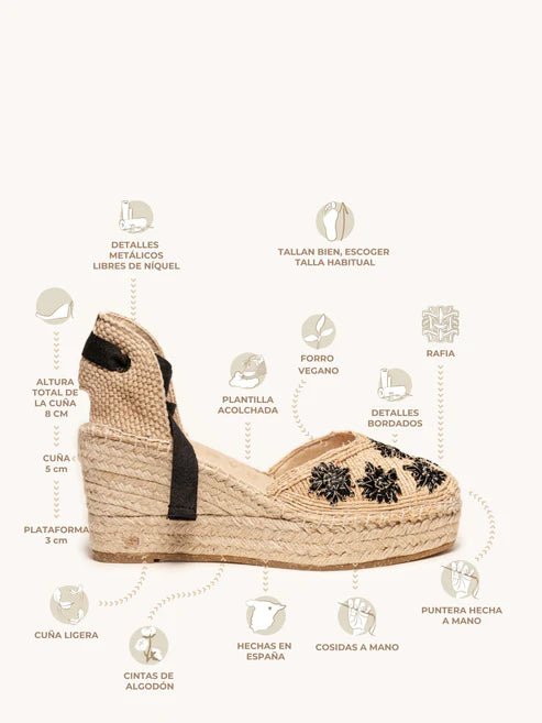 AH - Espadrillas zeppa media crochet - rafia naturale/nero