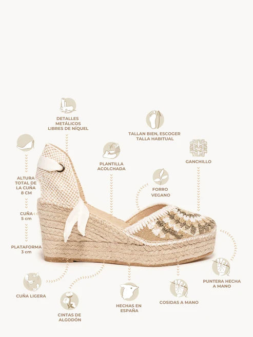 AH - Espadrillas con zeppa media crochet - ecru/naturale/verde militare