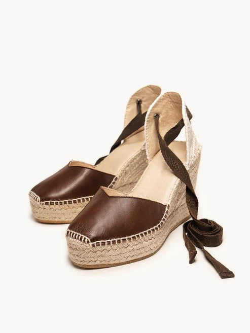 AH - Espadrillas con zeppa alta - pelle marrone scuro