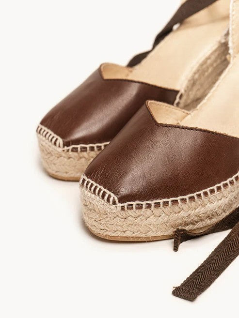 AH - Espadrillas con zeppa alta - pelle marrone scuro