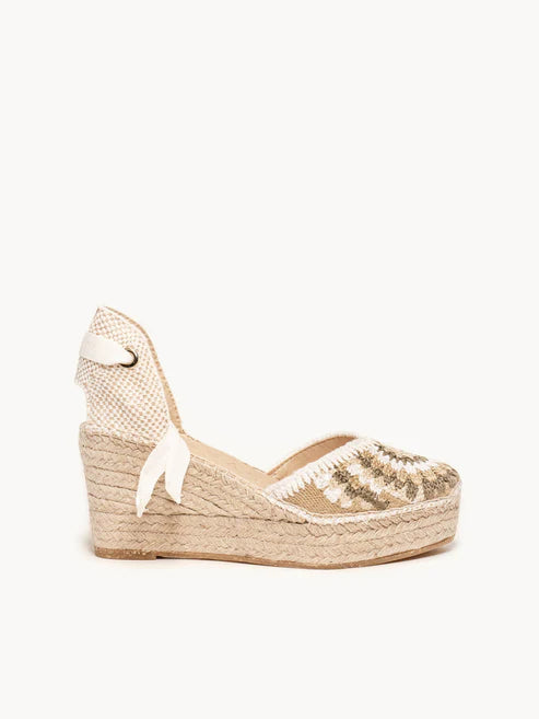 AH - Espadrillas con zeppa media crochet - ecru/naturale/verde militare
