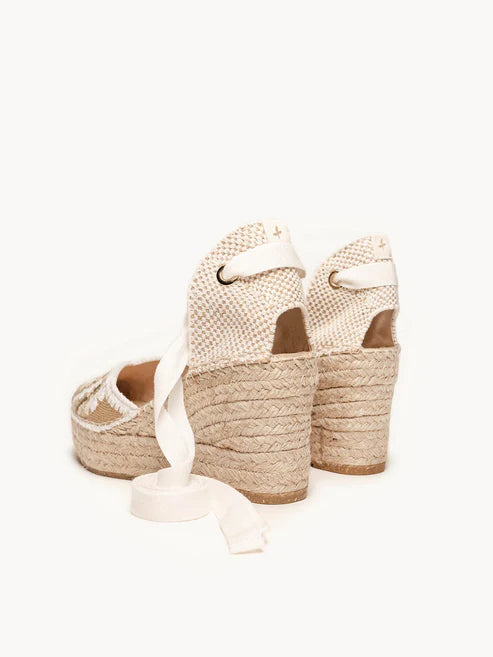 AH - Espadrillas con zeppa media crochet - ecru/naturale/verde militare