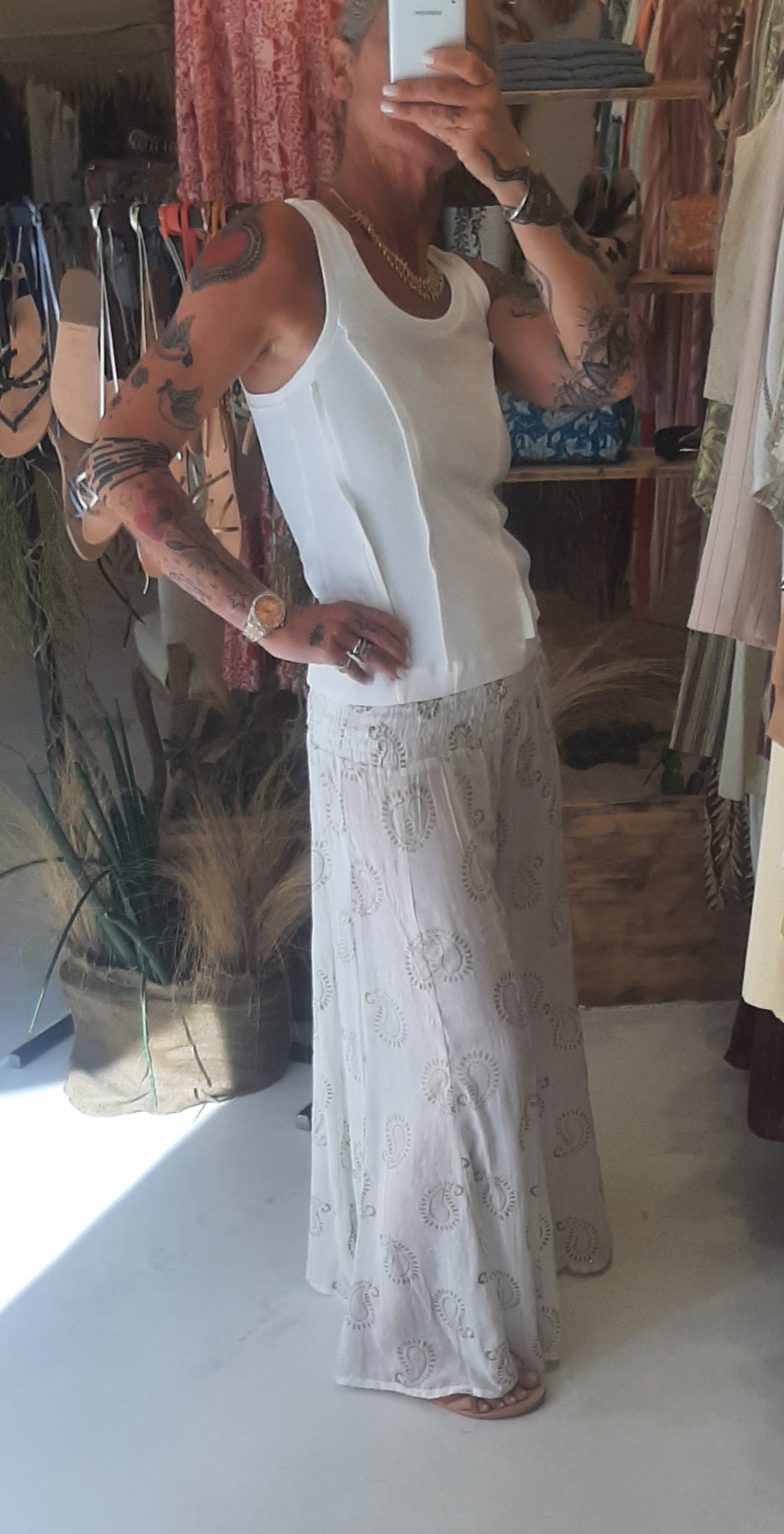 NM - Pantagonna con elastico ampio - bianco/oro pachamama