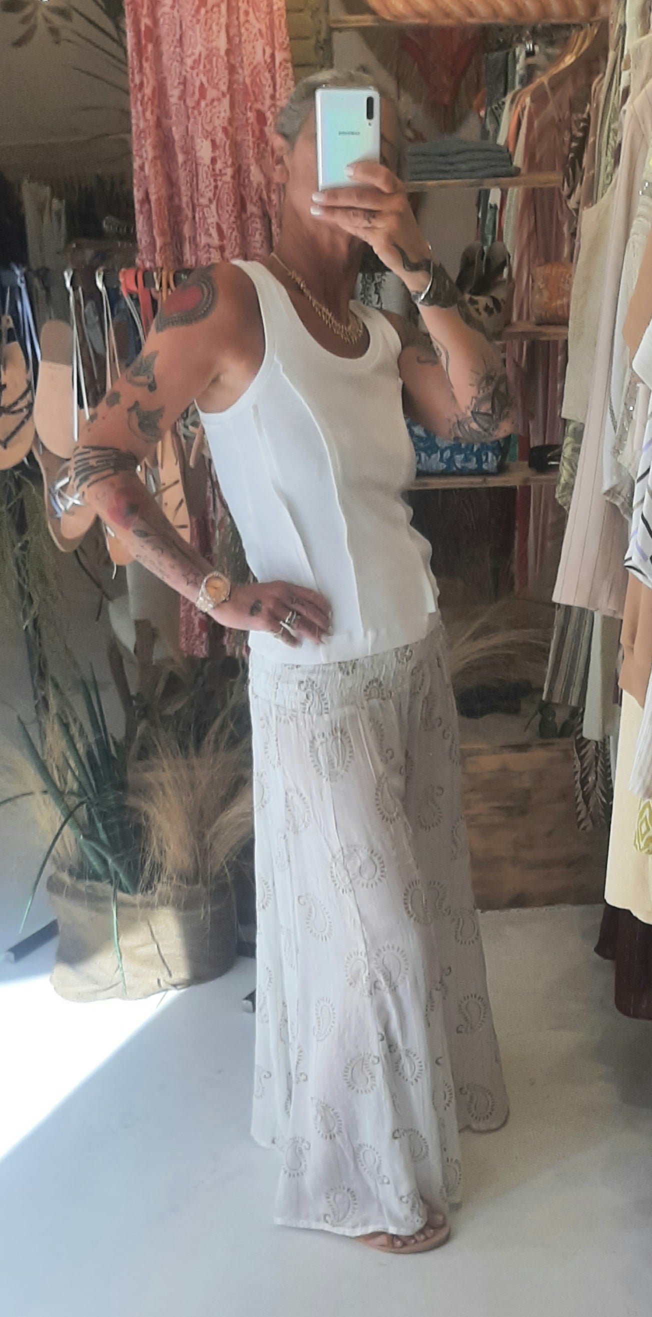 NM - Pantagonna con elastico ampio - bianco/oro pachamama