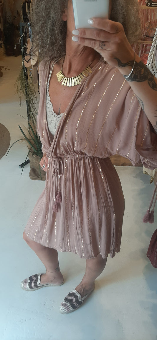 NM - Abito corto con manica ampia - SD2913 rosa antico/stripes lurex