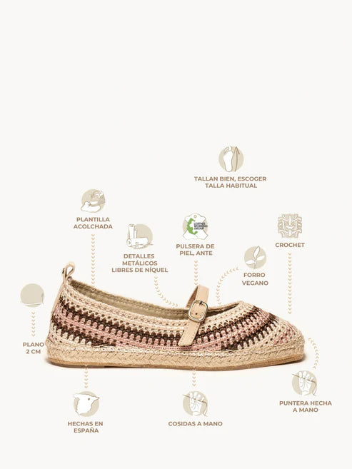 AH - Espadrillas punta quadrata crochet - cioccolato/ecru/rosa