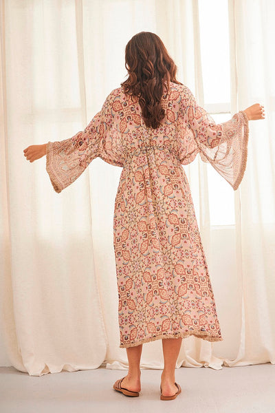 GYPSY - Kimono lungo con frange - beige NILMA