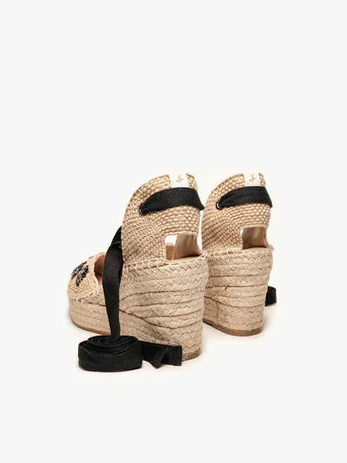 AH - Espadrillas zeppa media crochet - rafia naturale/nero