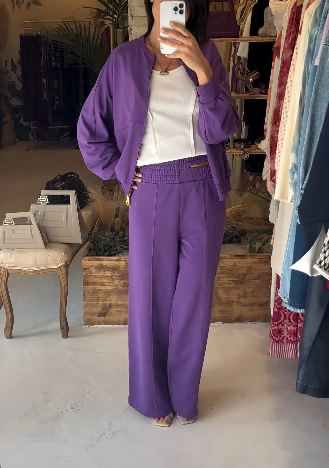 JJ - Felpa garzata con zip - viola FP084