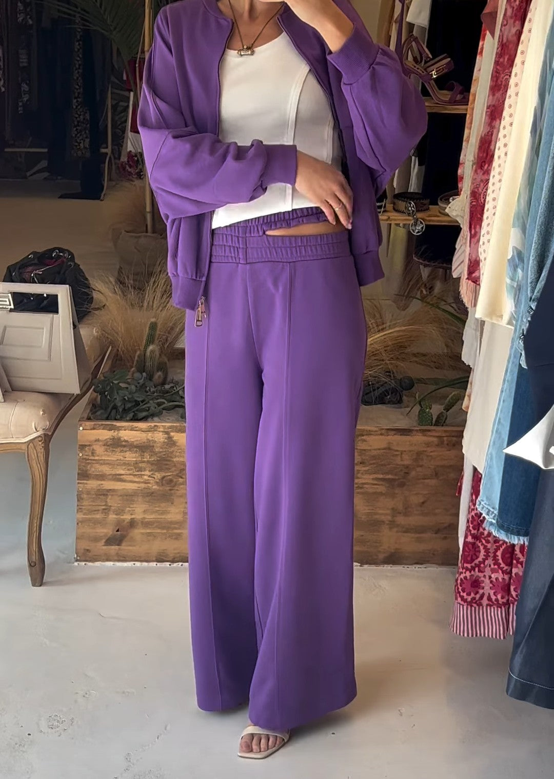 JJ - Felpa garzata con zip - viola FP084