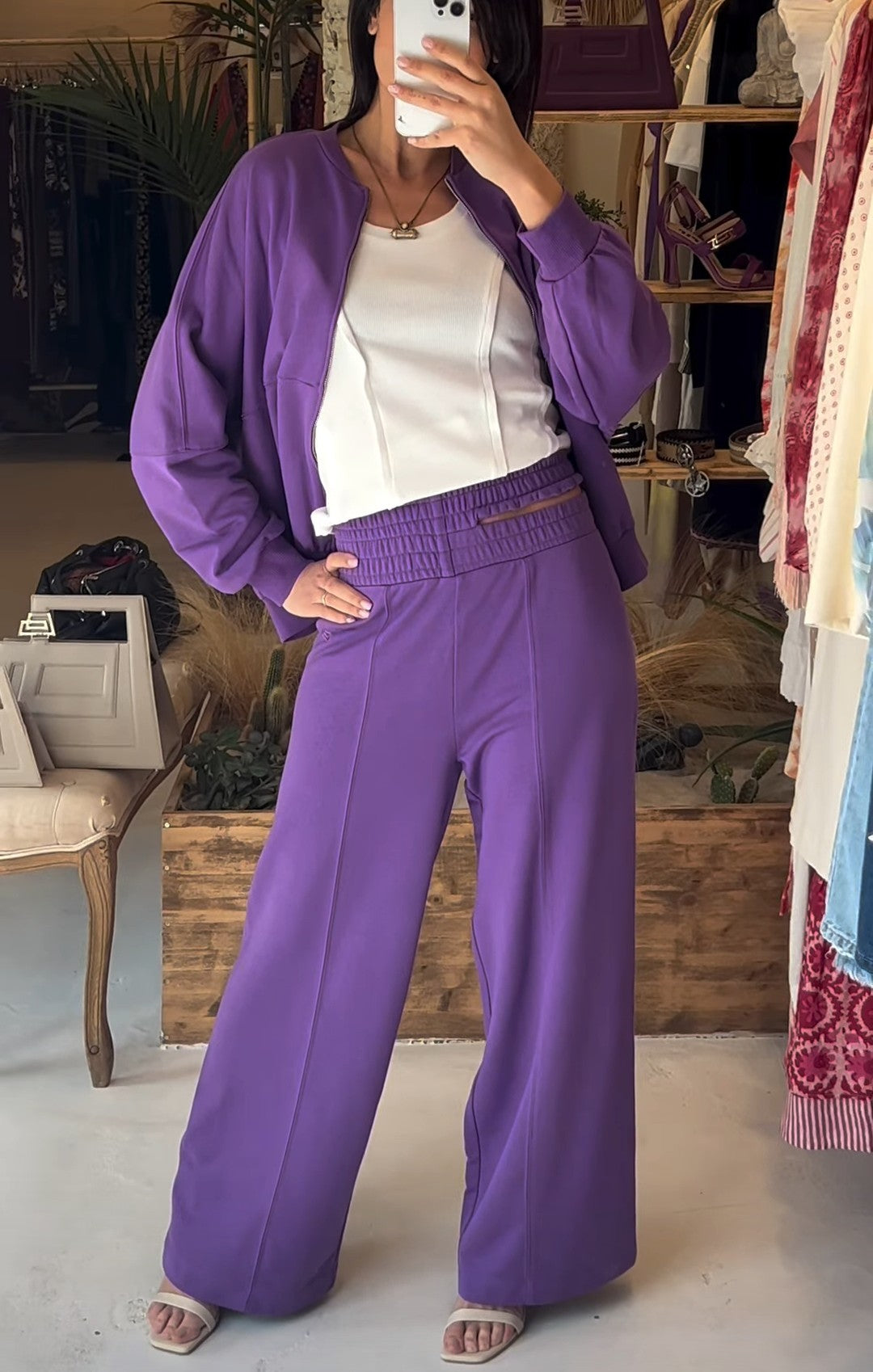 JJ - Felpa garzata con zip - viola FP084