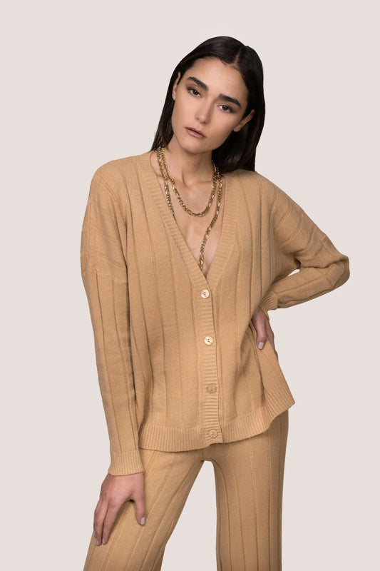 WW - Cardigan a costa piatta - cammello 19057