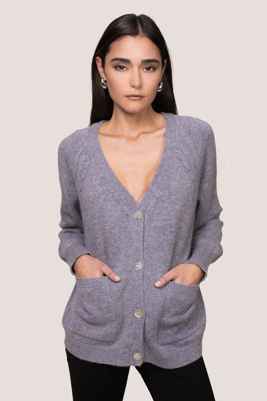 WW - Cardigan manica raglan misto angora - grigio medio melange 19168