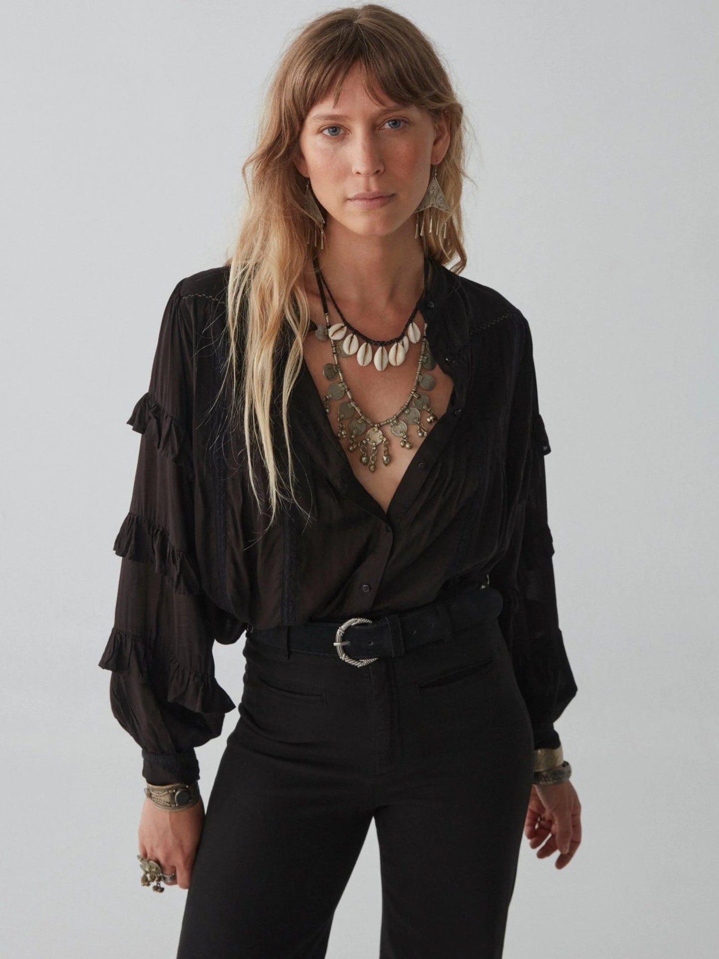 MH - Blusa Florence con volant - nero