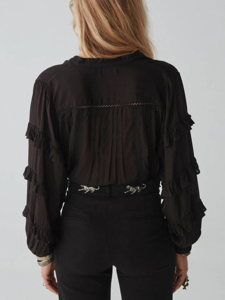 MH - Blusa Florence con volant - nero