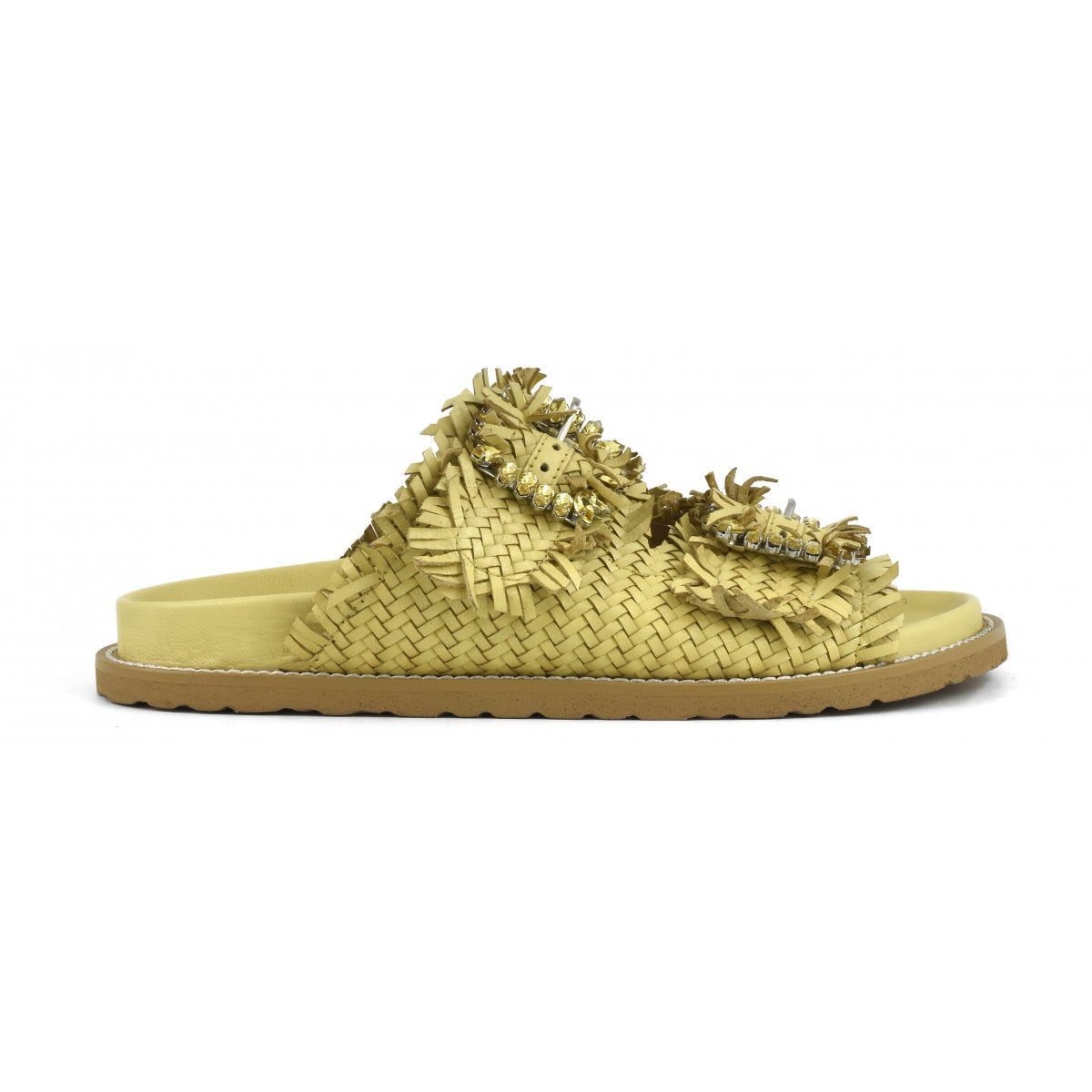 SANDALO CON DOPPIA FASCIA E FIBBIA GIOIELLO GIALLO